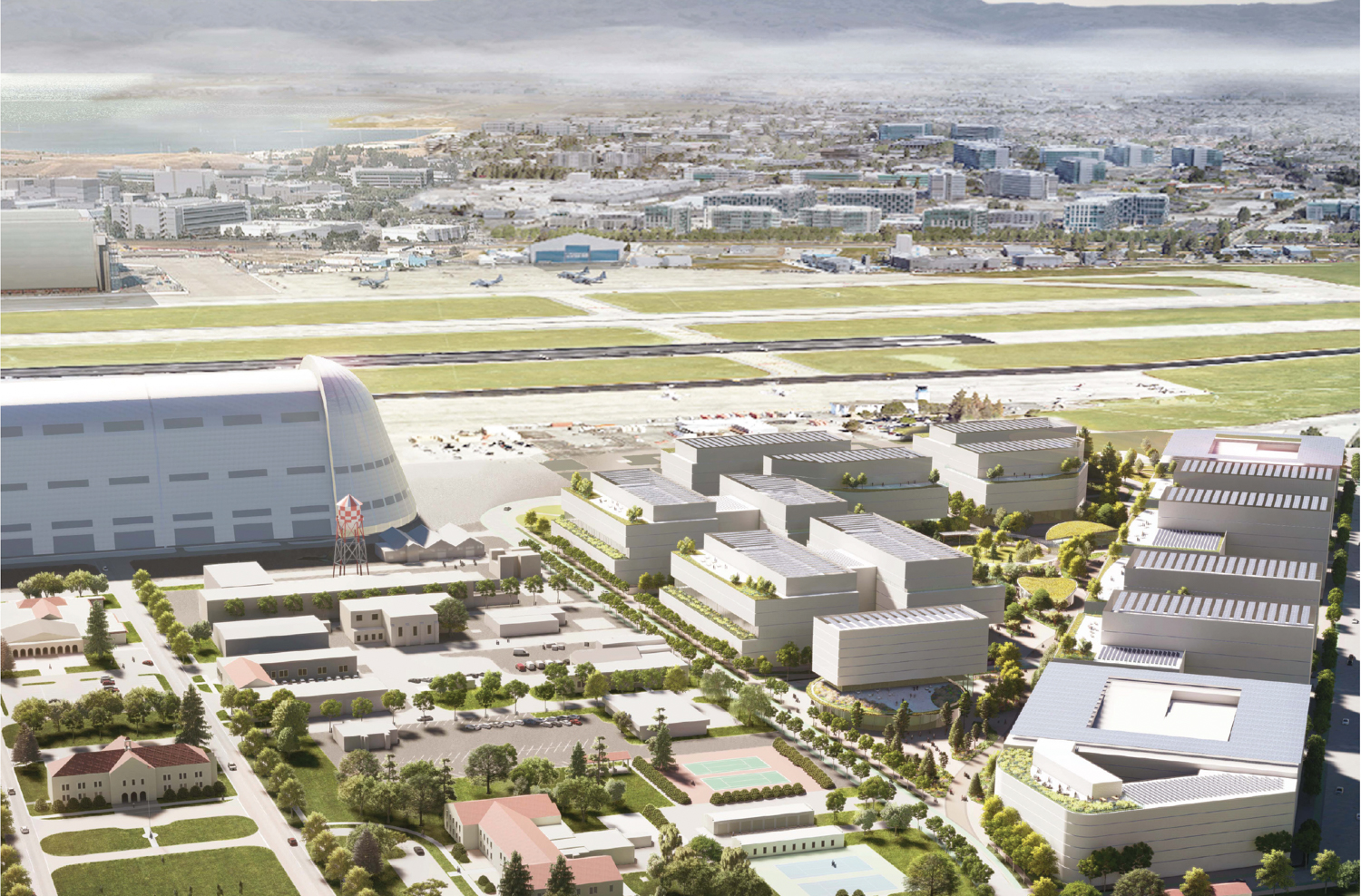 UC Berkeley Space Center at NASA Research Park aerial overview, rendering via CEQA
