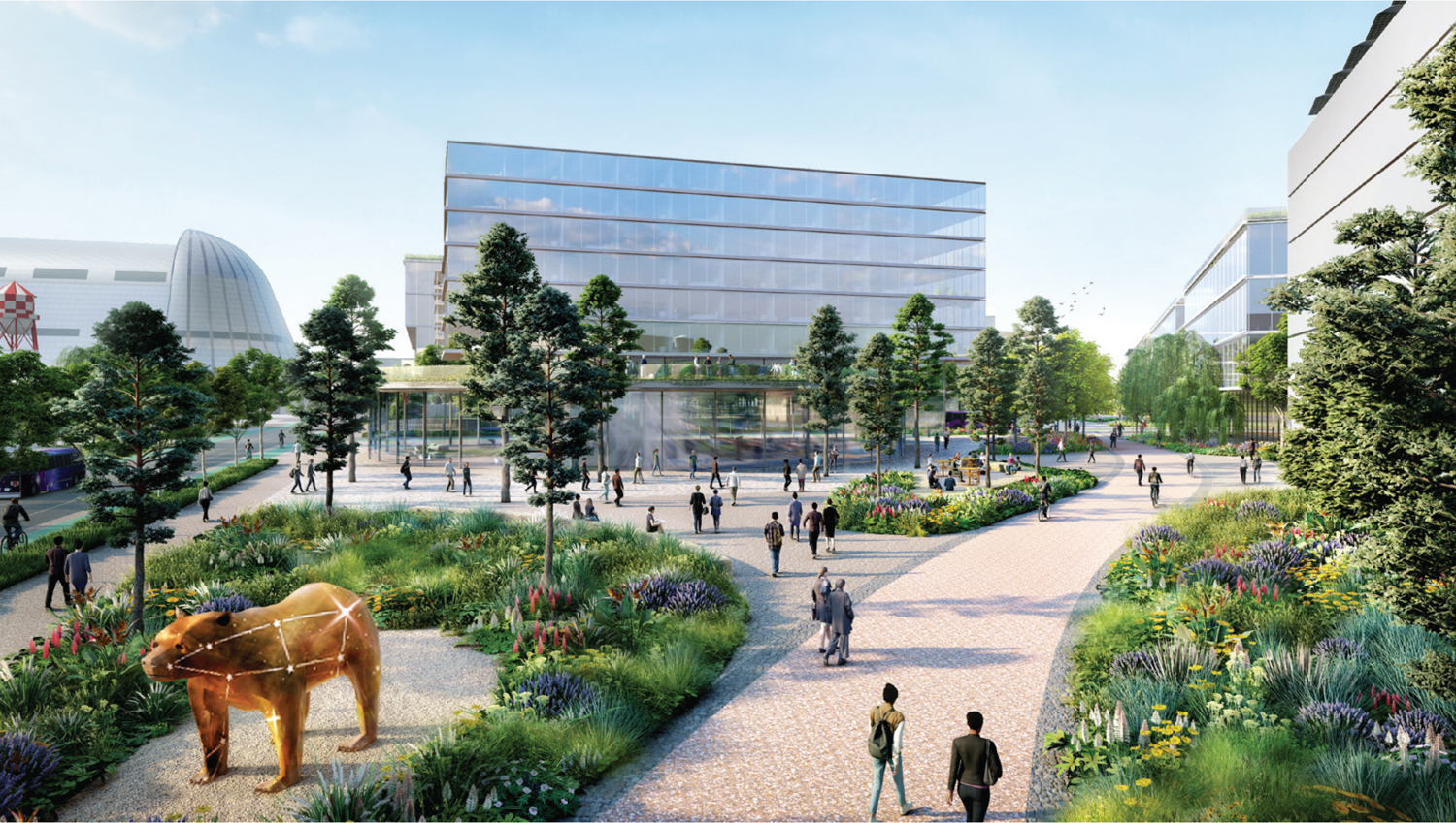 UC Berkeley Space Center at NASA Research Park gateway plaza, rendering via CEQA