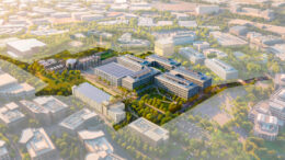 gRED Center aerial view, rendering by CannonDesign and Foster + Partners