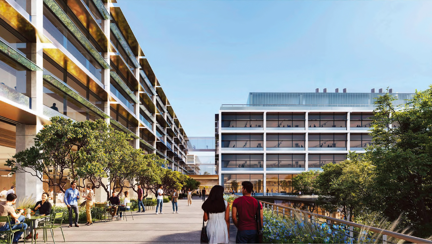 gRED Center courtyard view, rendering by CannonDesign and Foster + Partners