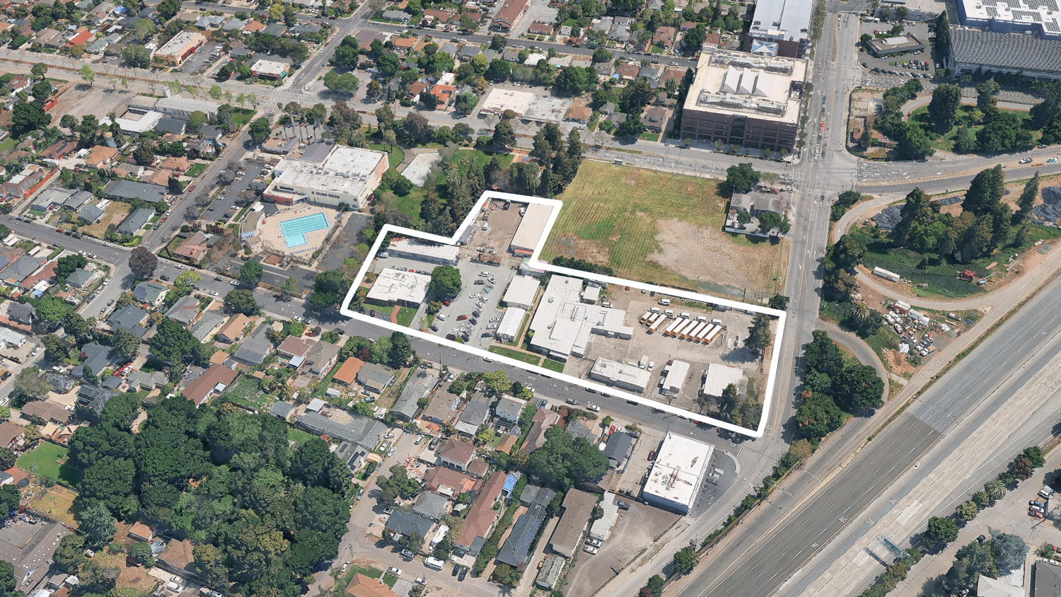 2120-2160 Euclid Avenue, image via Google Satellite outlined approximately by YIMBY