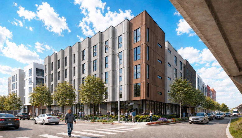 430 Broadway Building A establishing view, rendering by David Baker Architects and YA Studio