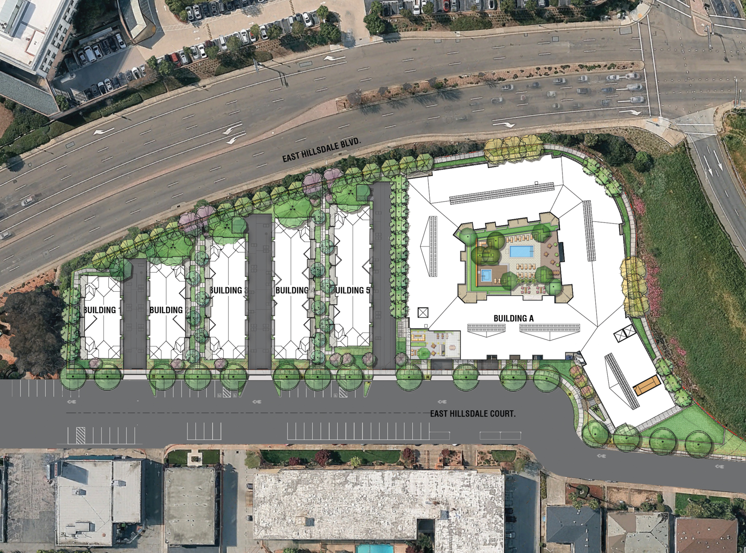 477 East Hillsdale Boulevard site plan, illustration by TCA Architects