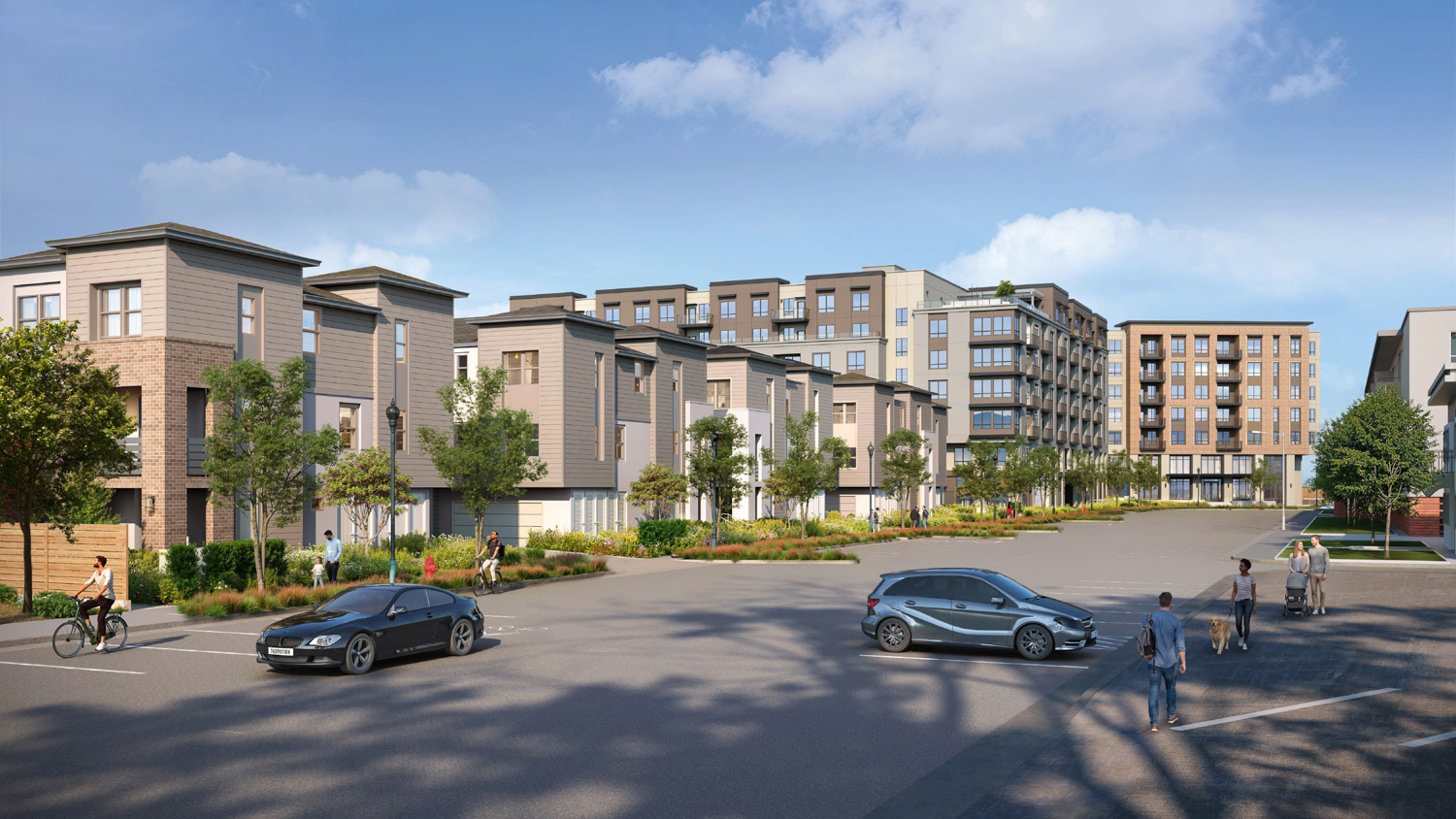 477 East Hillsdale Boulevard townhomes and apartments view, rendering by TCA Architects