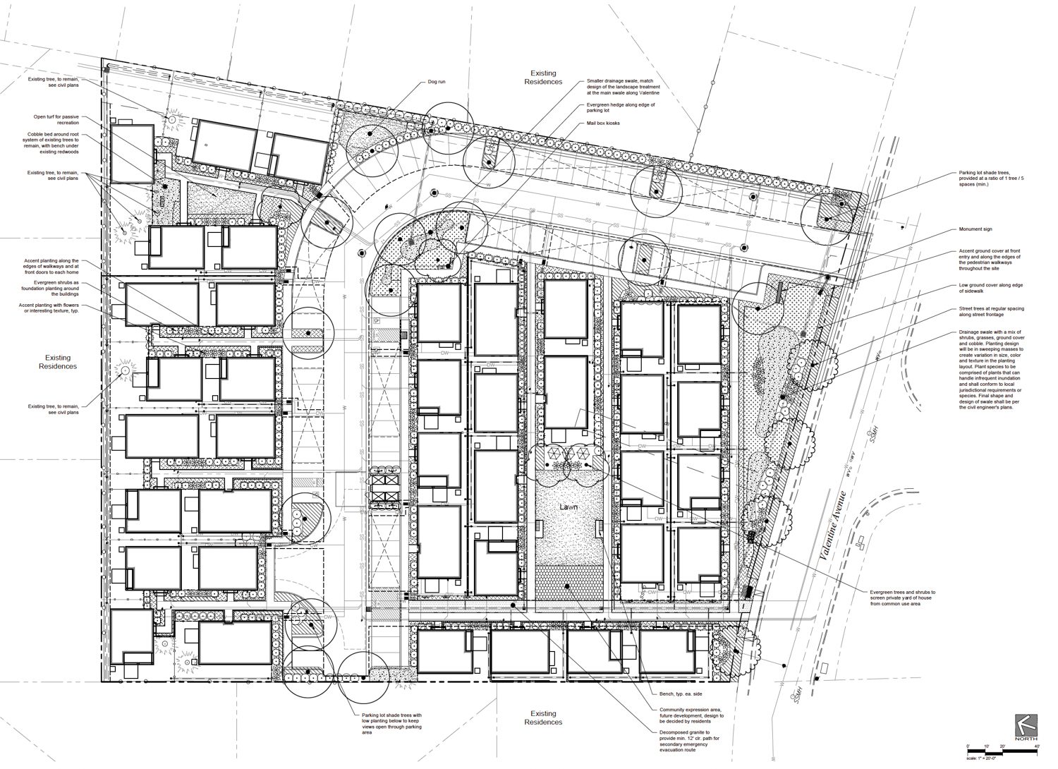 8100 Valentine Avenue site plan, illustration by Sam Harned Landscape Architects