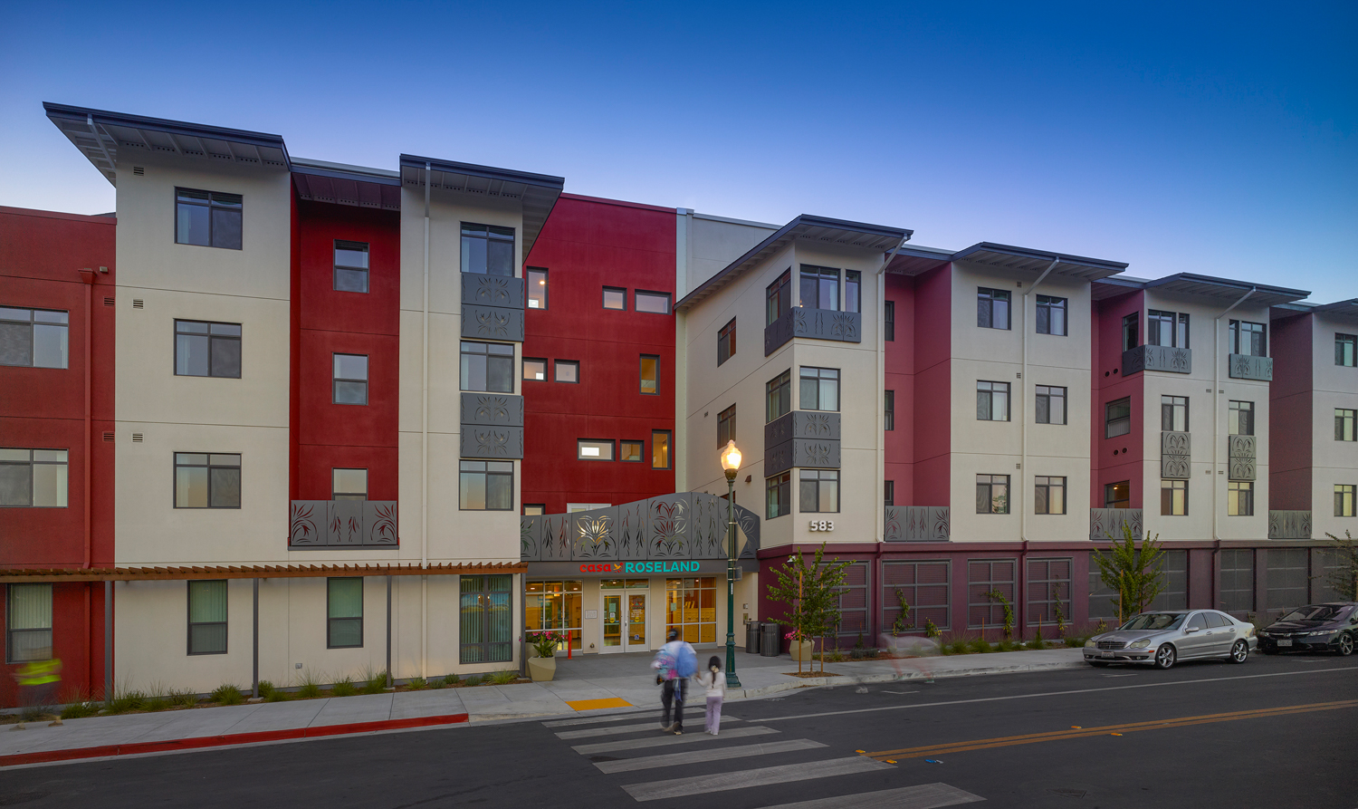 Casa Roseland entry view, image by Ken Gutmaker courtesy of MidPen Housing