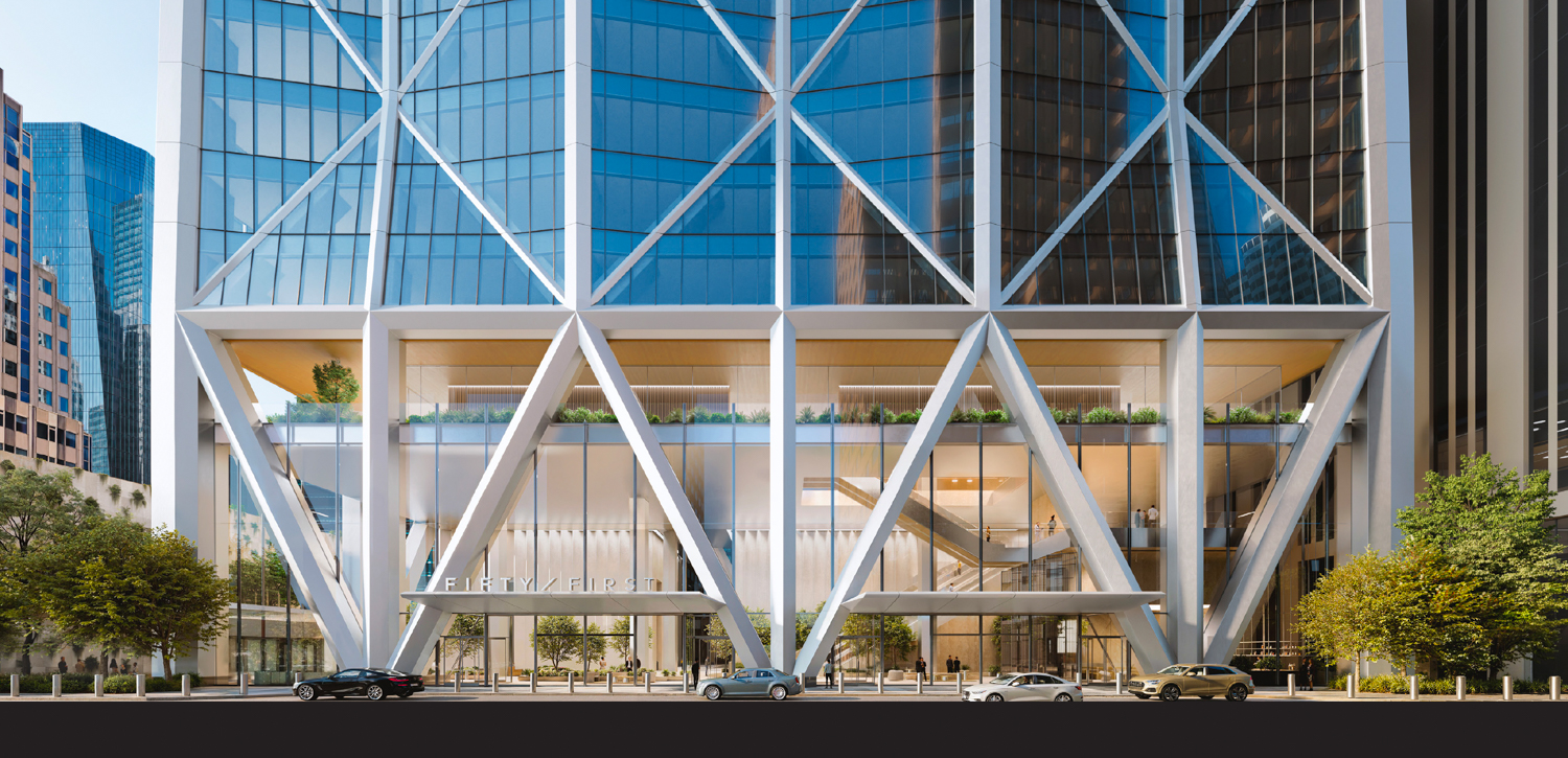 Fifty at First pedestrian view, rendering by Gensler