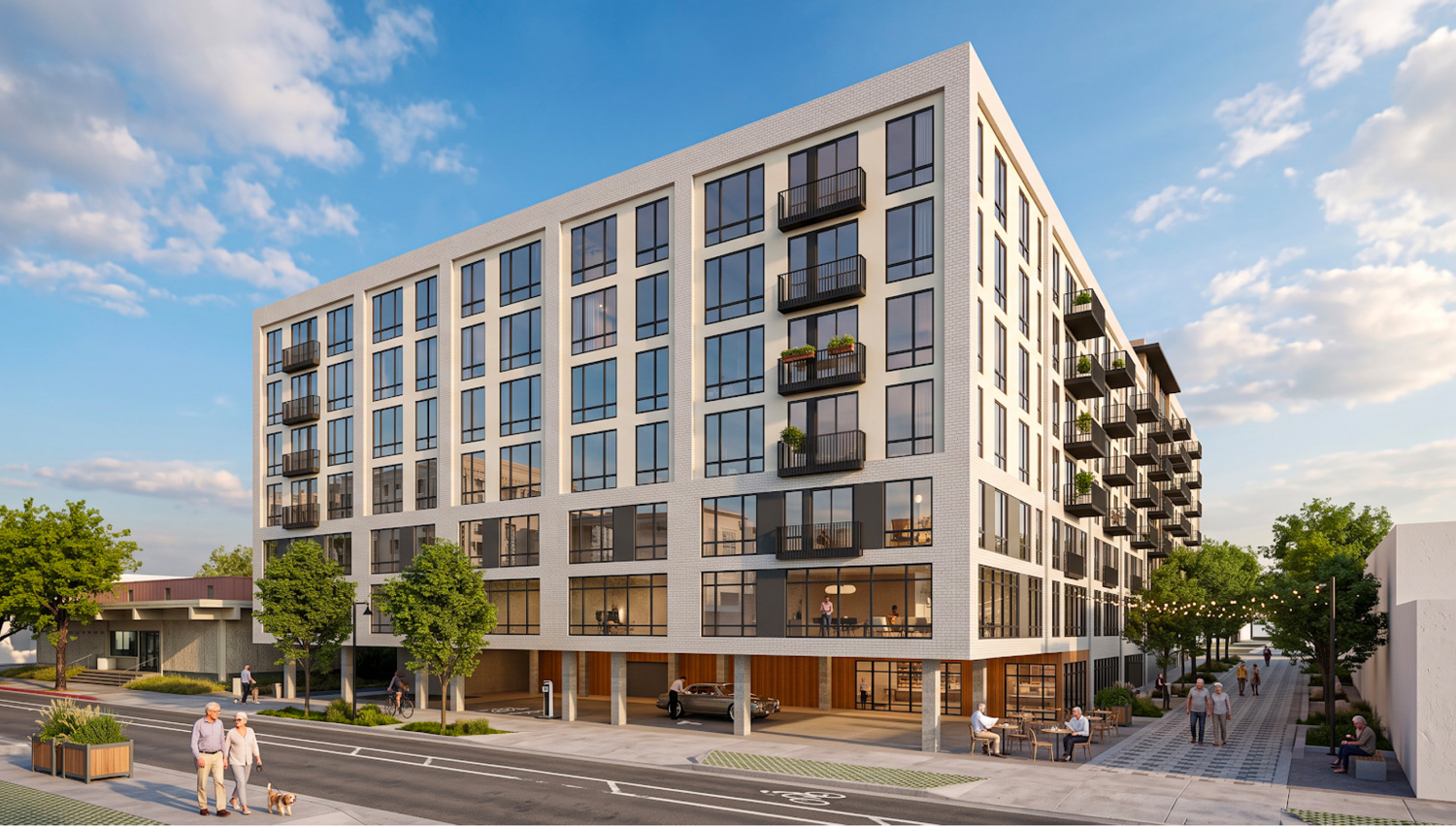 Fourth Street Market Hall corner view, rendering by Urbal Architecture