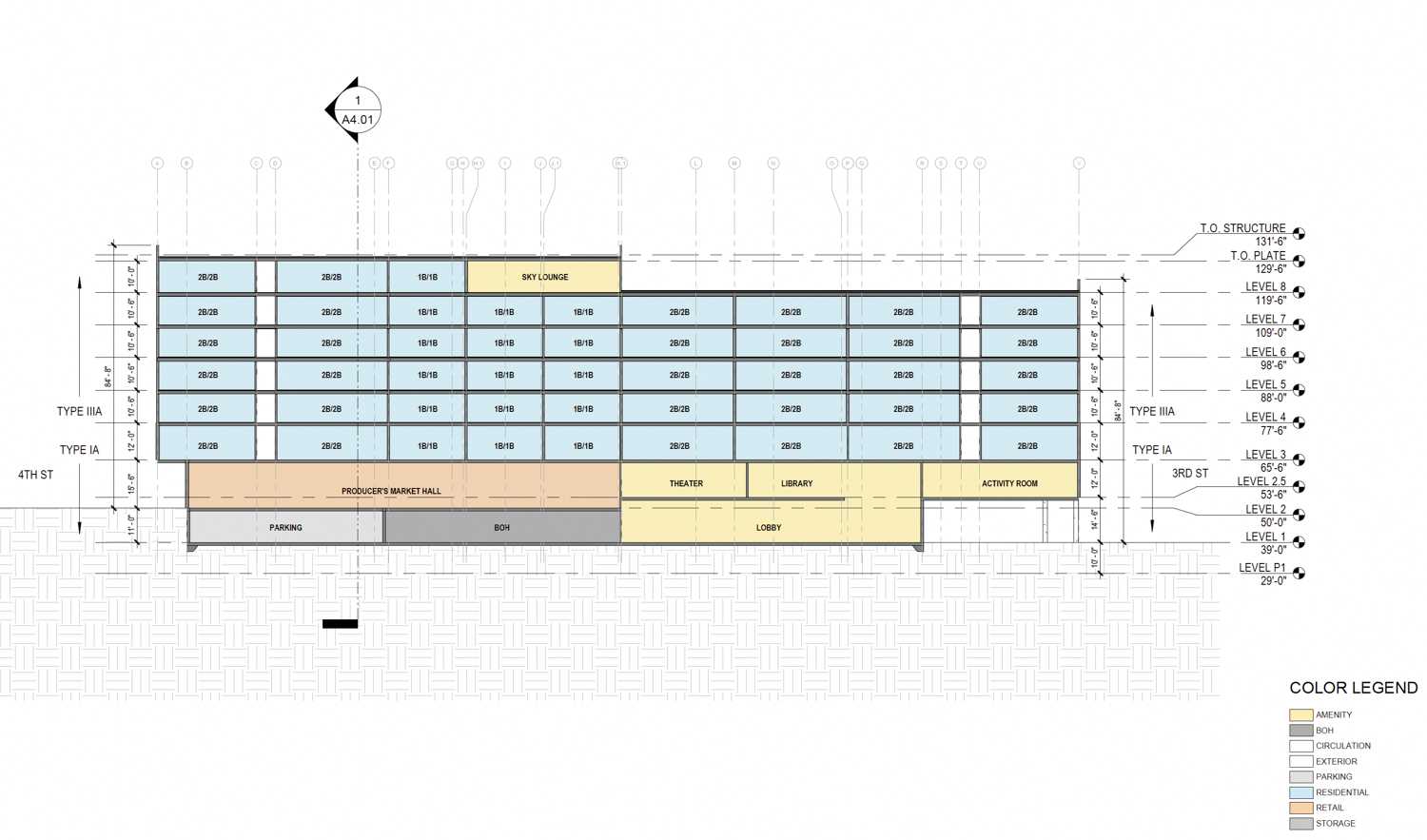 Fourth Street Market Hall vertical cross-section, illustration by Urbal Architecture
